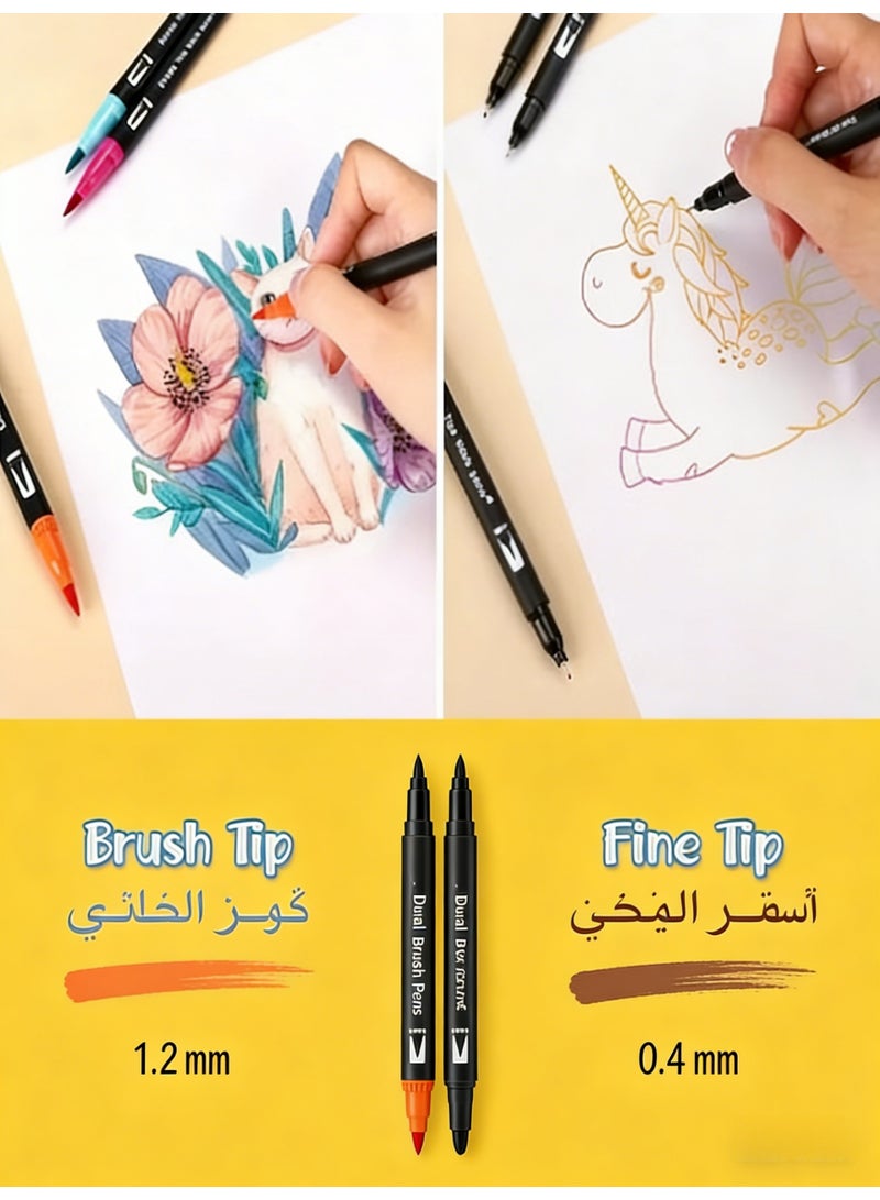 أقلام ماركر مزدوجة الفرشاة، حزمة 100 لون من أقلام الفن المزدوجة مع طرف دقيق وطرف فرشاة للأطفال والبالغين لتصفيف الكتب والخط اليدوي والرسامية والיו�رنال والرسم واللصق والتصميم والصناعة البطاقات ومستلزمات الفن - Image 3